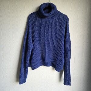 NWT Pieces Womens L Turtleneck Oversized Sweater Chunky Knit Long Sleeve Blue